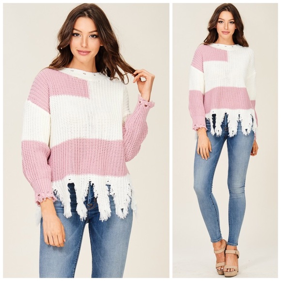 🛍FLASH!! ⚡️⚡️Distressed Color Block Sweater - Picture 4 of 7